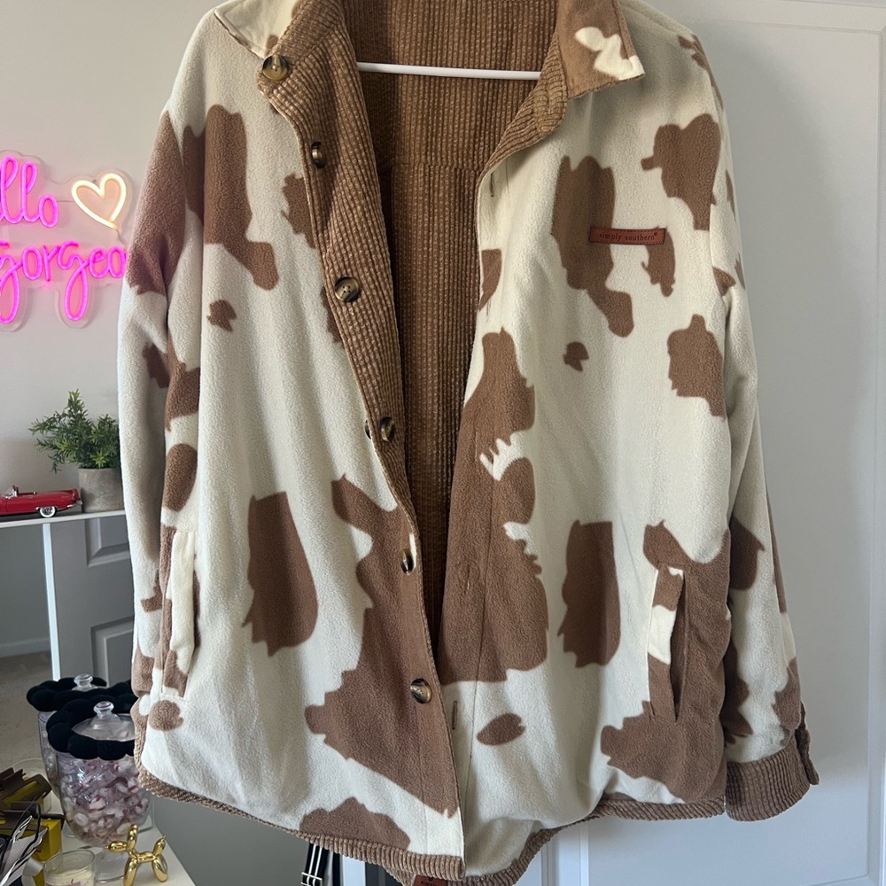 Reversible Brown and White Cow Print Women's Jacket
